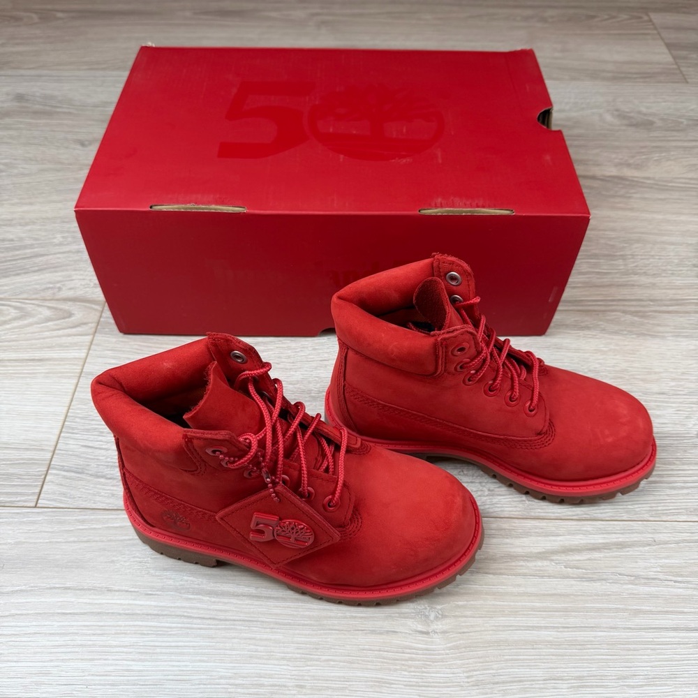 Timberland 6" Premium Waterproof Boot 50th Anniversary Red Nubuck 13.5 Youth NEW